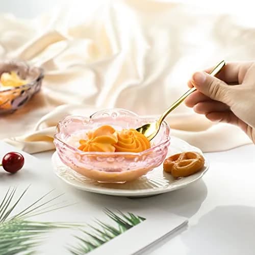 CHOOLD 4pcs Pink Vintage Romantic Glass Sakura Heart Embossed Salad Bowls | 8oz, Dishwasher Safe thumbnail 3
