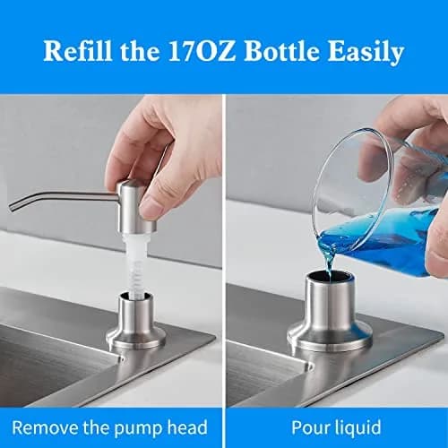 DOILIESE Built-in Soap Dispenser 500ml (17oz) | Brushed Nickel Stainless Steel Countertop Pump Head thumbnail 4