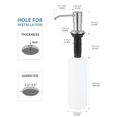 DOILIESE Built-in Soap Dispenser 500ml (17oz) | Brushed Nickel Stainless Steel Countertop Pump Head thumbnail 2