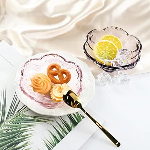CHOOLD 4pcs Vintage Romantic Glass Sakura Shape Heart Embossed Dessert Bowl - Ice Cream, Trifle, Salad Dish - Purple, 8oz thumbnail 5