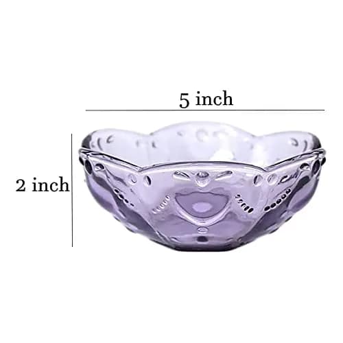 CHOOLD 4pcs Vintage Romantic Glass Sakura Shape Heart Embossed Dessert Bowl - Ice Cream, Trifle, Salad Dish - Purple, 8oz thumbnail 2