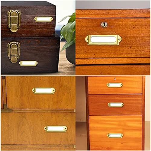 Rierdge Antique Label Holder 2.3 Inch Gold 30 Pcs | Retro Iron Pull Handles for Cabinets & Drawers thumbnail 8