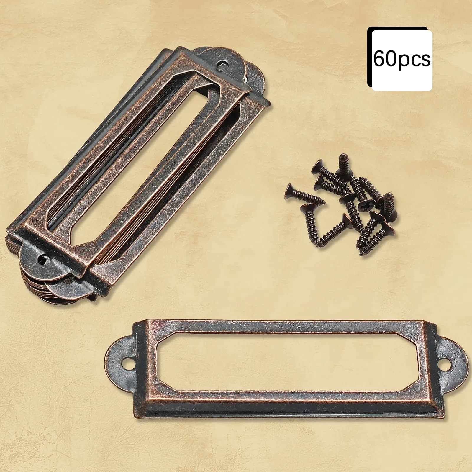 Rierdge Red Copper 2.3 Inch Antique Label Holders - 60 Piece Set for Cabinets & Drawers - view 2