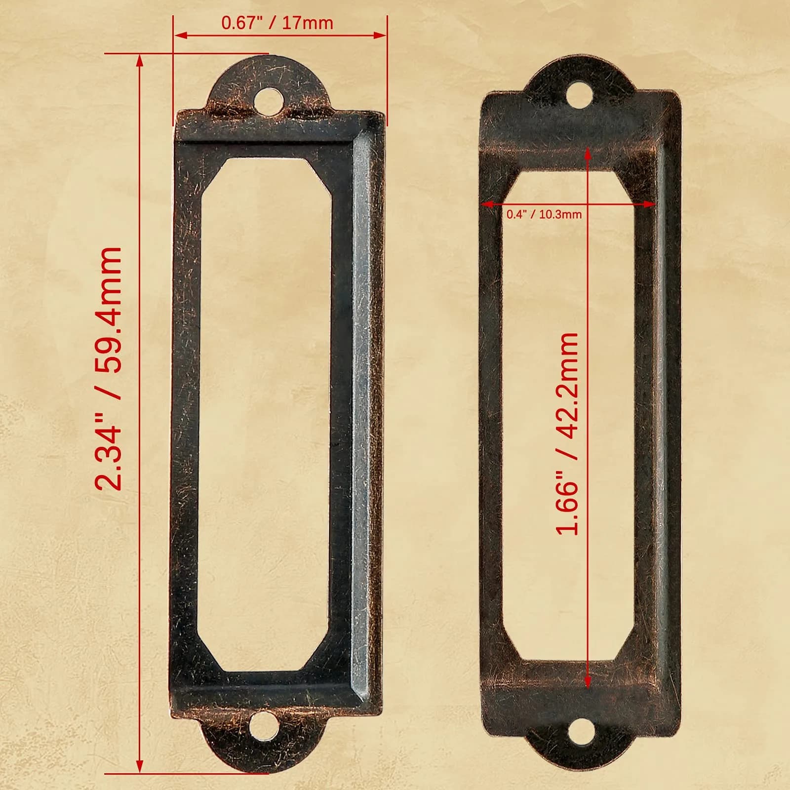 Rierdge Red Copper 2.3 Inch Antique Label Holders - 60 Piece Set for Cabinets & Drawers - view 4