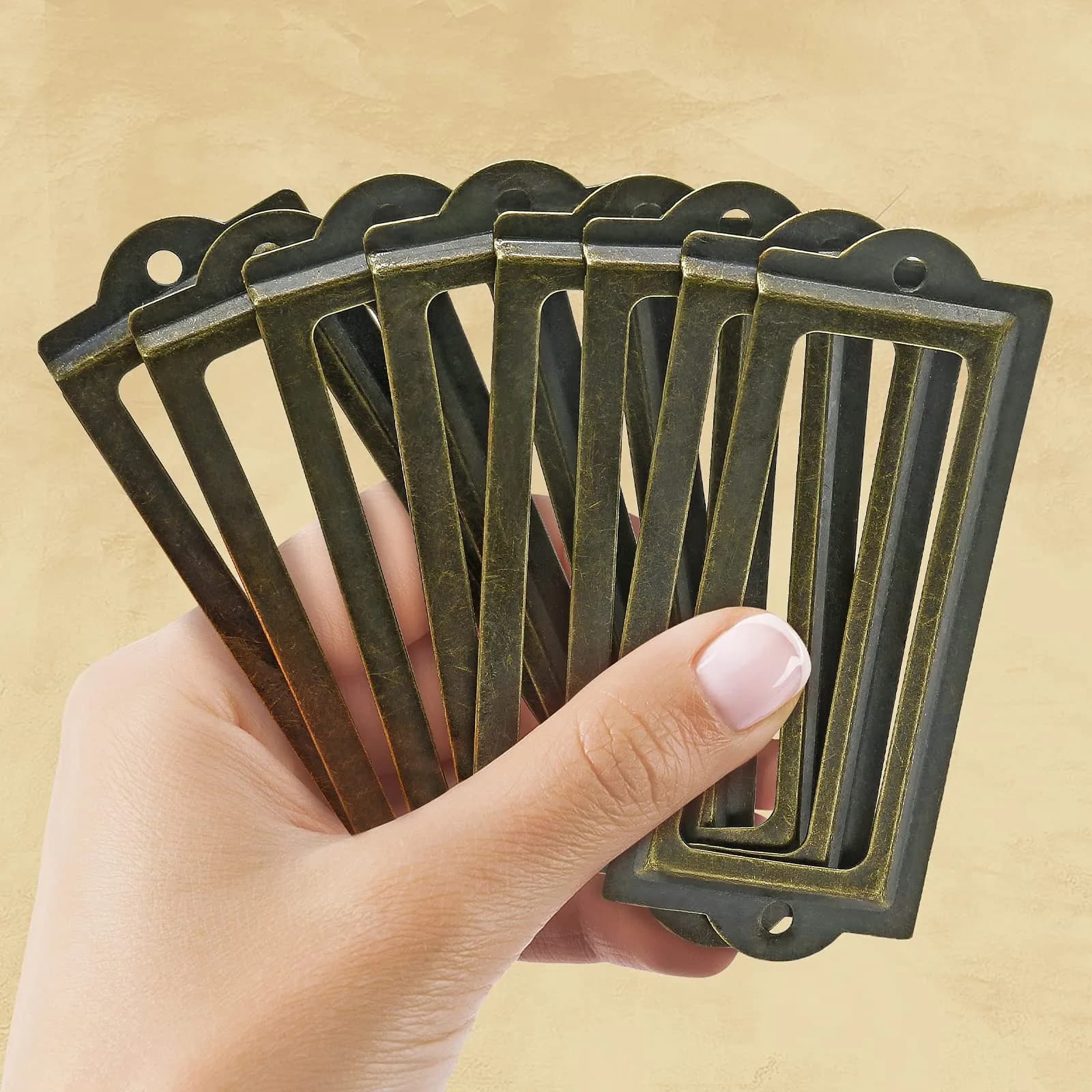 Rierdge Antique Label Holder 3.3 Inch Bronze 30 Pcs | Retro Iron Frames for Cabinets & Drawers - view 5