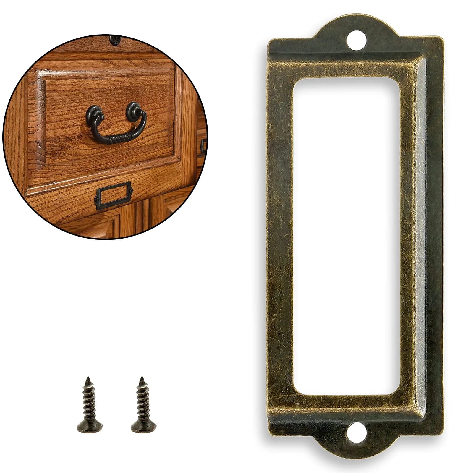 Rierdge Antique Label Holder 3.3 Inch Bronze 30 Pcs | Retro Iron Frames for Cabinets & Drawers - view 9