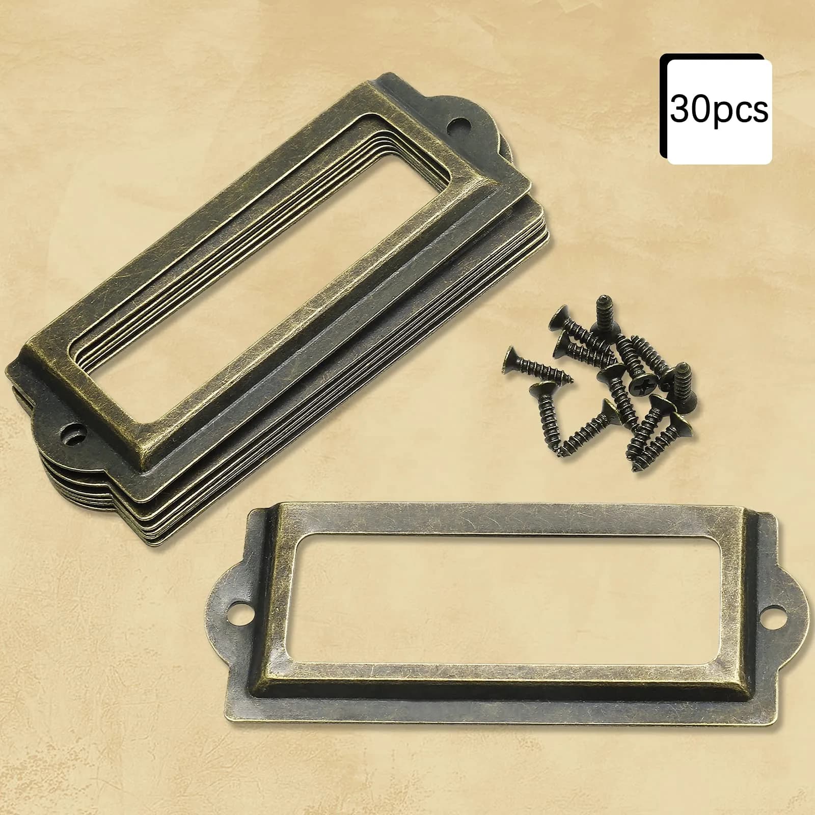 Rierdge Antique Label Holder 3.3 Inch Bronze 30 Pcs | Retro Iron Frames for Cabinets & Drawers - view 2