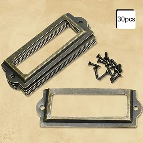 Rierdge Antique Label Holder 3.3 Inch Bronze 30 Pcs | Retro Iron Frames for Cabinets & Drawers thumbnail 2