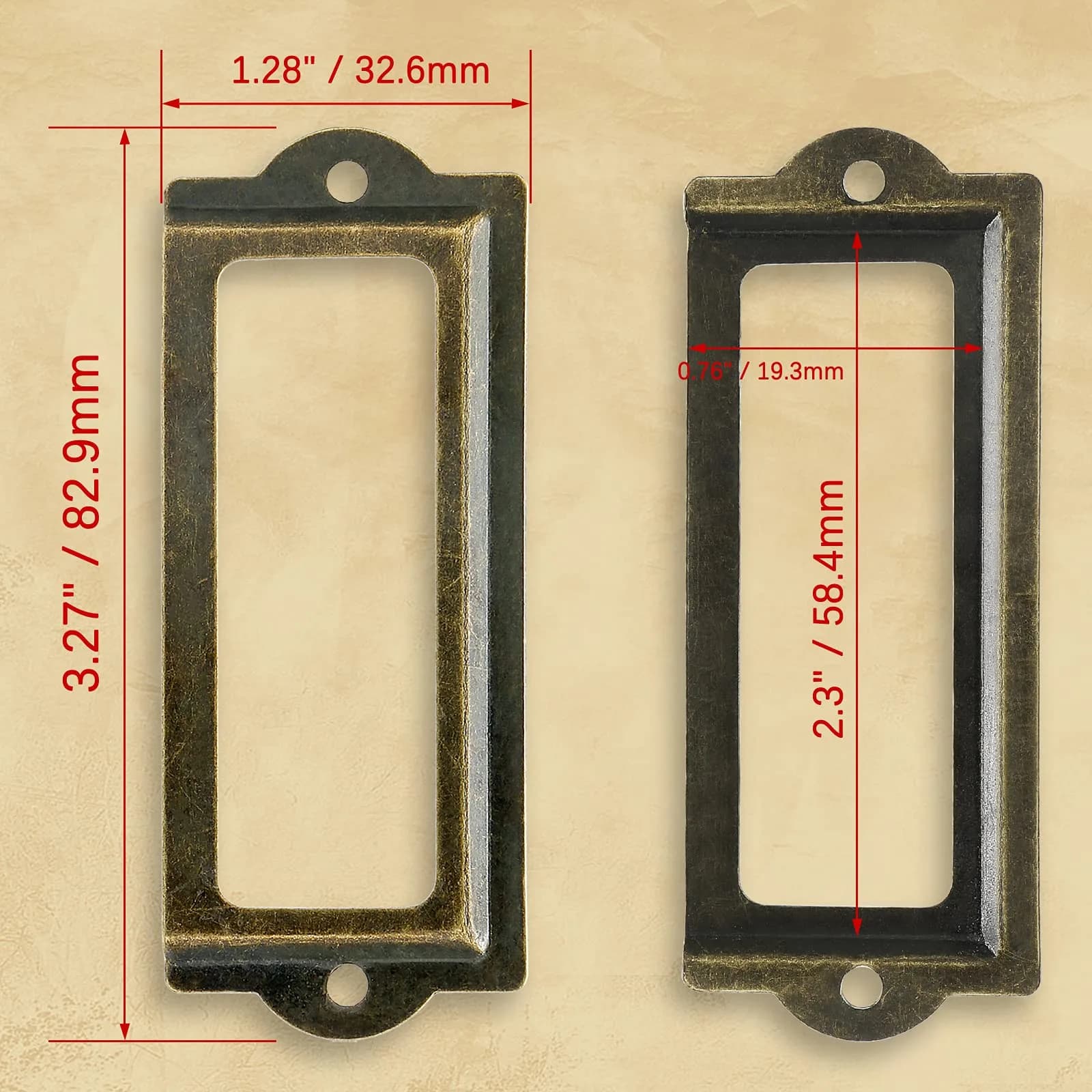 Rierdge Antique Label Holder 3.3 Inch Bronze 30 Pcs | Retro Iron Frames for Cabinets & Drawers - view 3