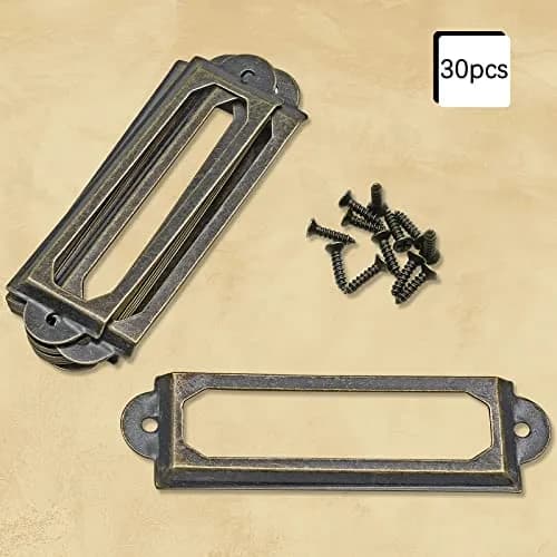 Rierdge Antique Label Holder 59.4mm (2.34 Inch) Bronze, 30 Pcs | Retro Iron Drawer Pulls for Cabinets & Boxes thumbnail 2