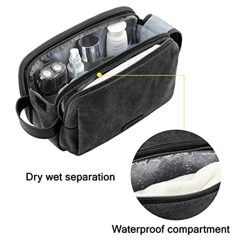 BAGSMART Toiletry Bag for Men, Canvas Travel Organizer, Water-Resistant, Medium | Water-resistant toiletry kit with elastic bands thumbnail 3