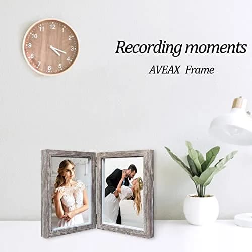 AVEAX Double 5x7 Picture Frame Grey Wood Shadow Box Frame | Modern, Sturdy MDF, Real Glass, 2 Openings (5x7), Vertical thumbnail 5