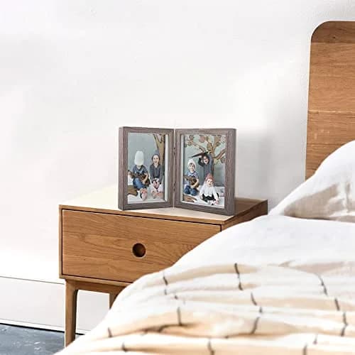 AVEAX Double 5x7 Picture Frame Grey Wood Shadow Box Frame | Modern, Sturdy MDF, Real Glass, 2 Openings (5x7), Vertical thumbnail 6