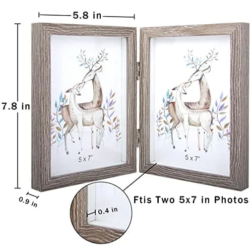 AVEAX Double 5x7 Picture Frame Grey Wood Shadow Box Frame | Modern, Sturdy MDF, Real Glass, 2 Openings (5x7), Vertical thumbnail 2