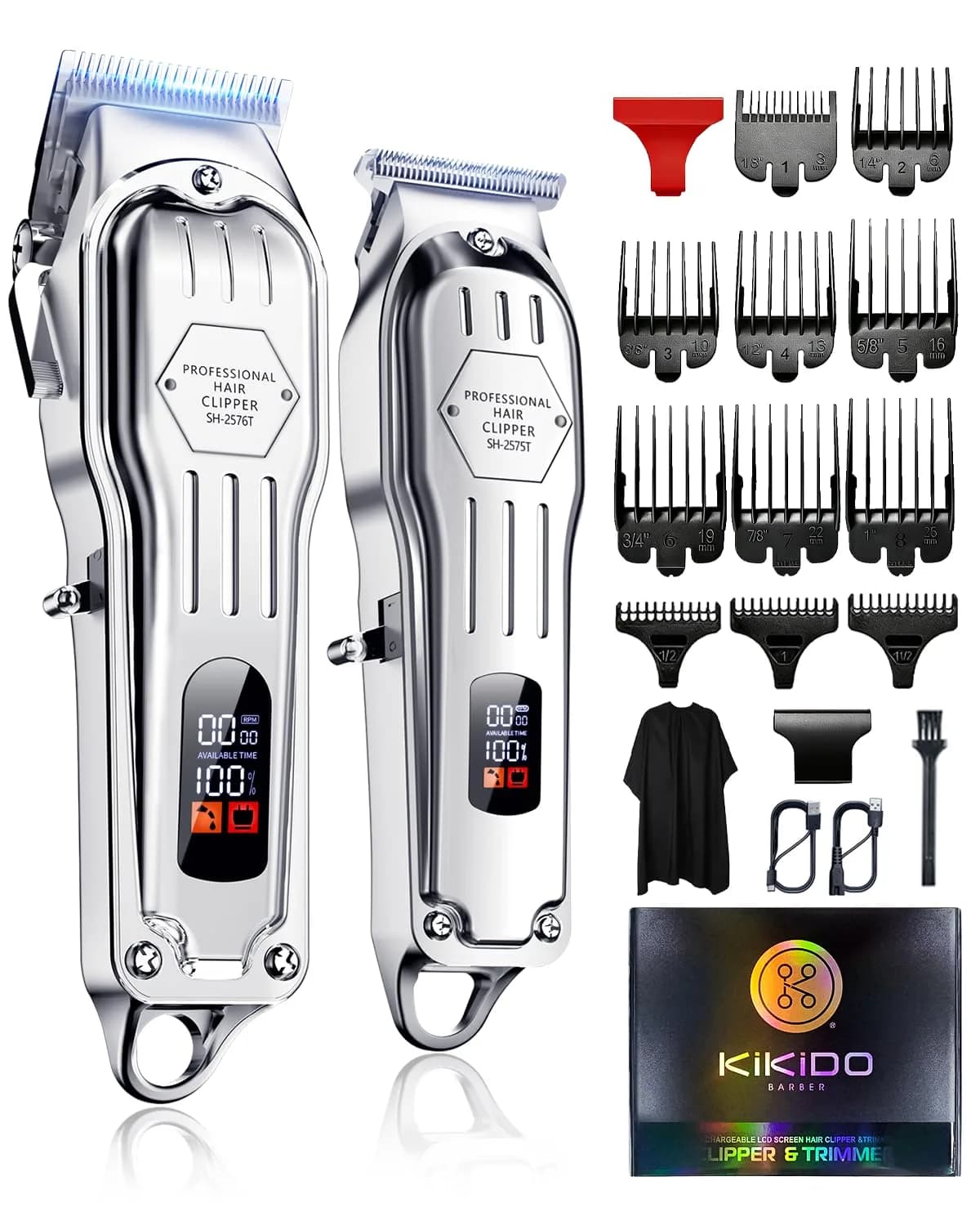 KIKIDO Cordless Hair Clippers for Men Professional Home Hair Cutting Kit | 11 Guide Combs, Rechargeable, LED Display