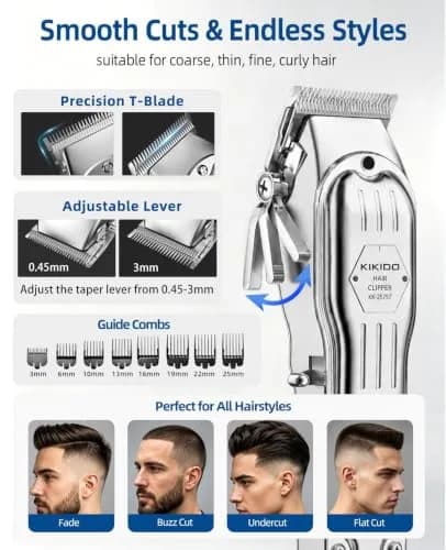 KIKIDO Cordless Hair Clippers for Men Professional Home Hair Cutting Kit | 11 Guide Combs, Rechargeable, LED Display thumbnail 4