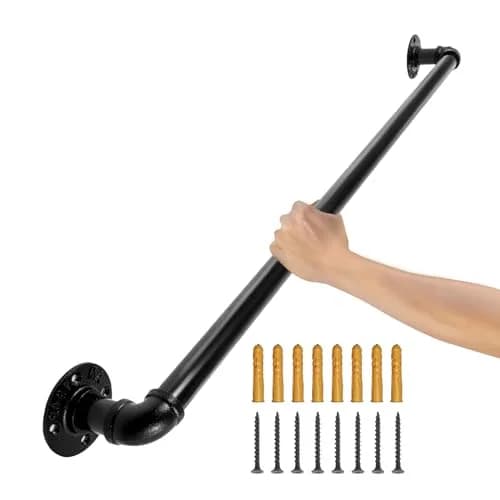 VEVOR Pipe Stair Handrail 3FT (0.9m) | 440LBS Load Capacity Industrial Carbon Steel Staircase Handrail with Wall Mount Support thumbnail 1