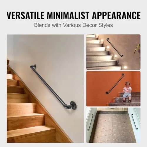 VEVOR Pipe Stair Handrail 3FT (0.9m) | 440LBS Load Capacity Industrial Carbon Steel Staircase Handrail with Wall Mount Support thumbnail 6