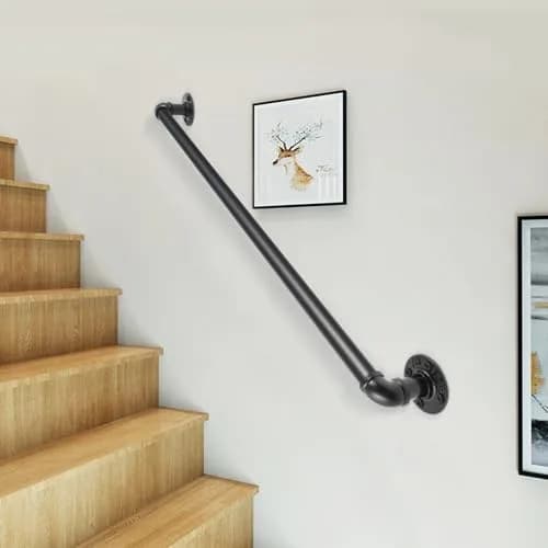 VEVOR Pipe Stair Handrail 3FT (0.9m) | 440LBS Load Capacity Industrial Carbon Steel Staircase Handrail with Wall Mount Support thumbnail 8