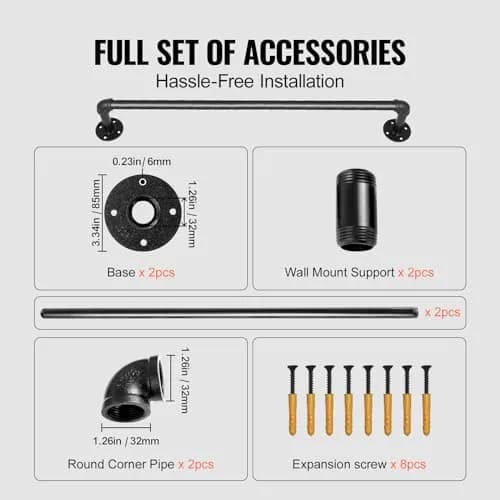 VEVOR Pipe Stair Handrail 3FT (0.9m) | 440LBS Load Capacity Industrial Carbon Steel Staircase Handrail with Wall Mount Support thumbnail 3