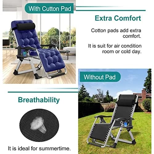 DoCred Zero Gravity Chair, Heavy Duty Folding Reclining Lounge Chairs | Supports 440 lbs, Adjustable & Portable thumbnail 4