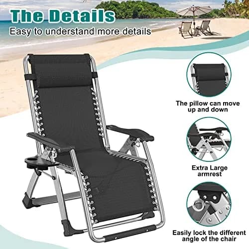 DoCred Zero Gravity Chair, Heavy Duty Folding Reclining Lounge Chairs | Supports 440 lbs, Adjustable & Portable thumbnail 8
