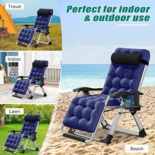 DoCred Zero Gravity Chair, Heavy Duty Folding Reclining Lounge Chairs | Supports 440 lbs, Adjustable & Portable thumbnail 9