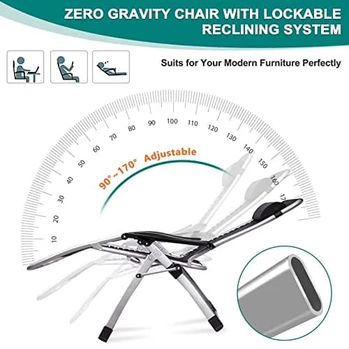 DoCred Zero Gravity Chair, Heavy Duty Folding Reclining Lounge Chairs | Supports 440 lbs, Adjustable & Portable thumbnail 2