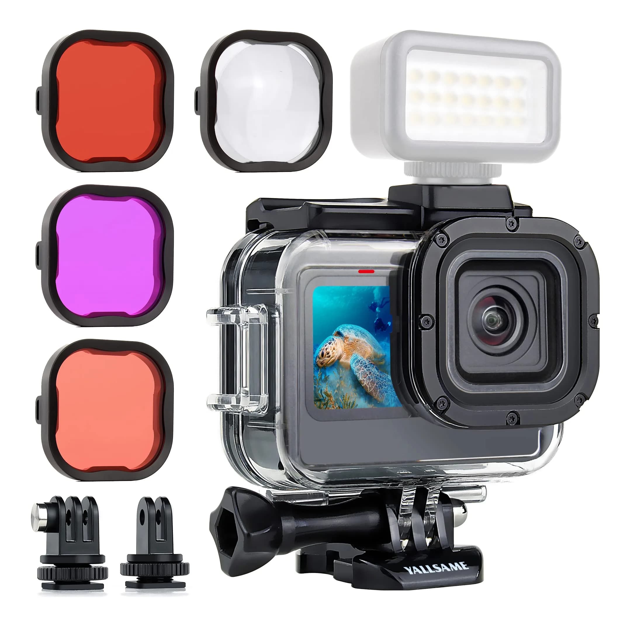 YALLSAME Waterproof Housing Case for GoPro Hero 13 12 11 10 9 Black, 60m (196ft) Dive Protective Case with 4 Filters & 12 Anti-Fog Inserts - main product image