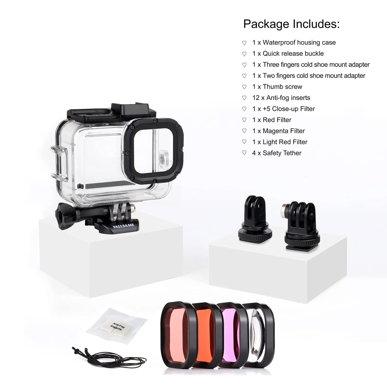 YALLSAME Waterproof Housing Case for GoPro Hero 13 12 11 10 9 Black, 60m (196ft) Dive Protective Case with 4 Filters & 12 Anti-Fog Inserts - view 7