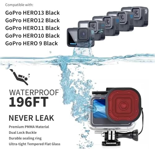 YALLSAME Waterproof Housing Case for GoPro Hero 13 12 11 10 9 Black, 60m (196ft) Dive Protective Case with 4 Filters & 12 Anti-Fog Inserts thumbnail 2