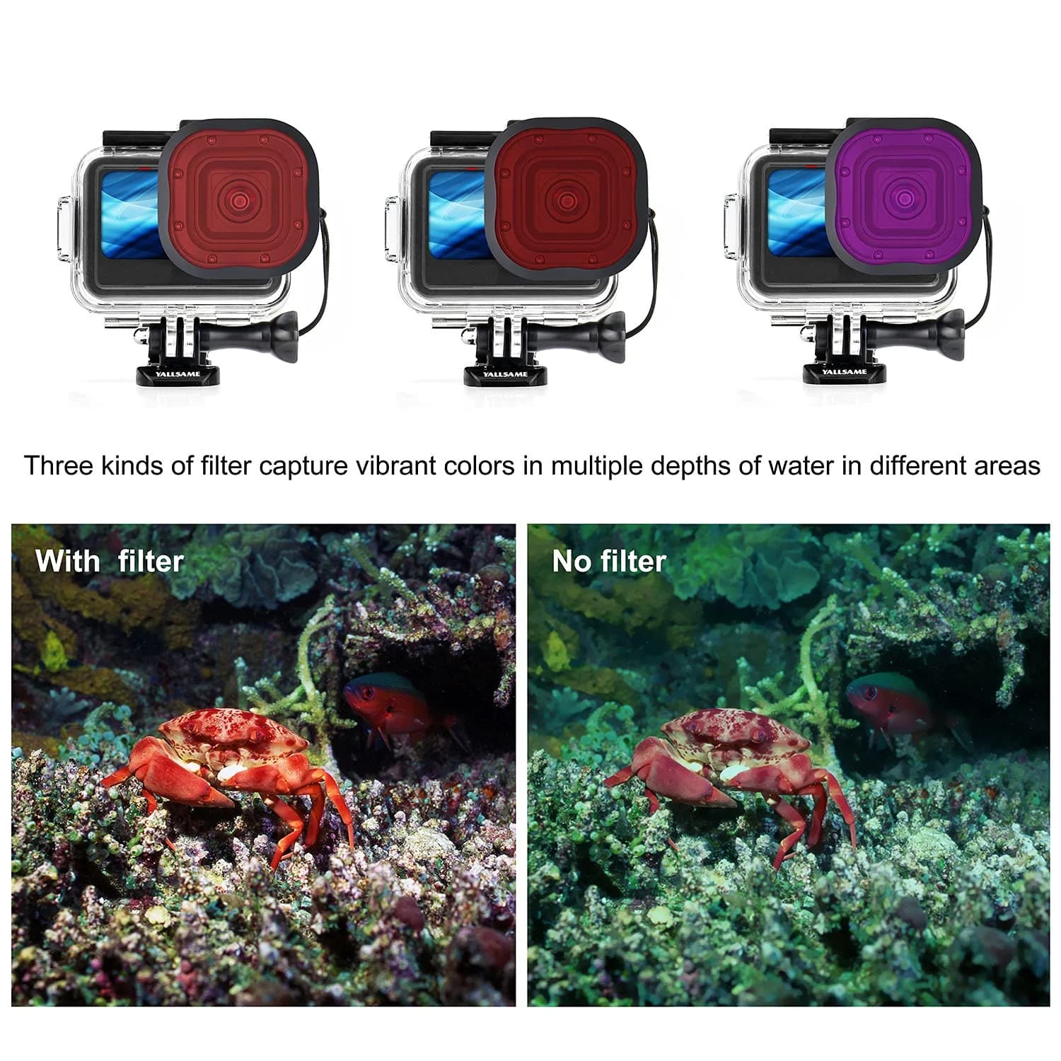 YALLSAME Waterproof Housing Case for GoPro Hero 13 12 11 10 9 Black, 60m (196ft) Dive Protective Case with 4 Filters & 12 Anti-Fog Inserts - view 4