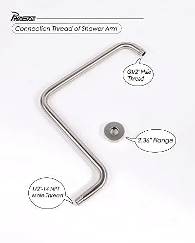 PHASAT S Shaped Shower Arm 42.3 cm (16.65 Inches) High Rise Brushed Nickel | Extends Showerhead Reach & Height thumbnail 4
