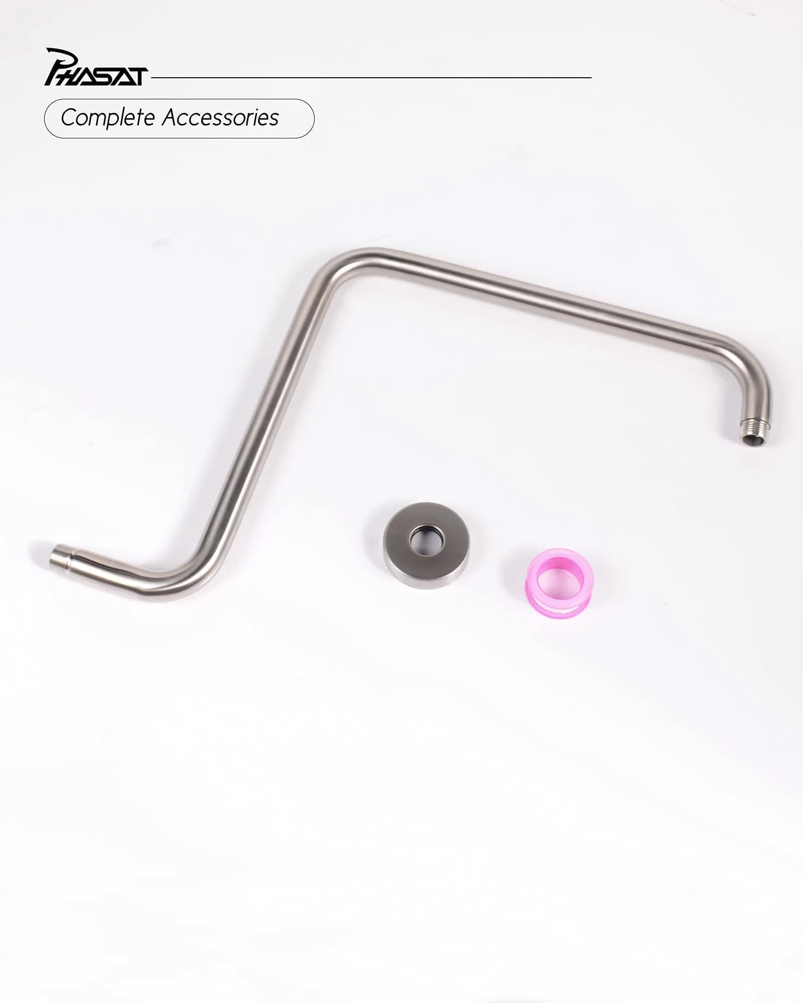 PHASAT S Shaped Shower Arm 42.3 cm (16.65 Inches) High Rise Brushed Nickel | Extends Showerhead Reach & Height - view 6