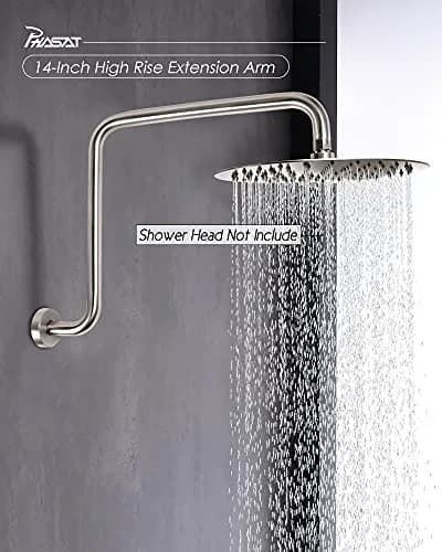 PHASAT S Shaped Shower Arm 42.3 cm (16.65 Inches) High Rise Brushed Nickel | Extends Showerhead Reach & Height thumbnail 2