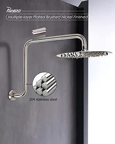 PHASAT S Shaped Shower Arm 42.3 cm (16.65 Inches) High Rise Brushed Nickel | Extends Showerhead Reach & Height thumbnail 3