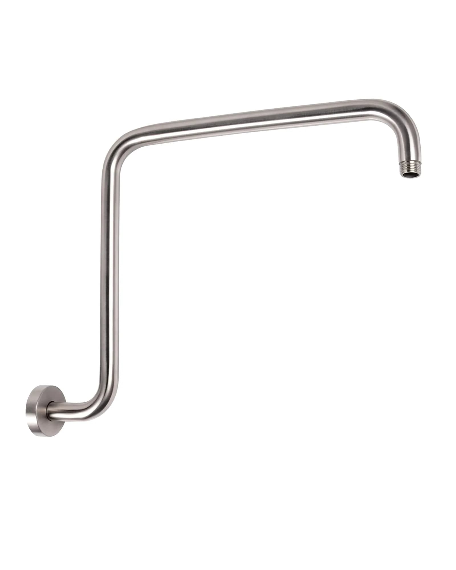 PHASAT S-Shaped Shower Arm 41cm (16.65") with Flange | High Rise Chrome Extension for Rainfall Shower Heads — Brushed Nickel / Round-Standard