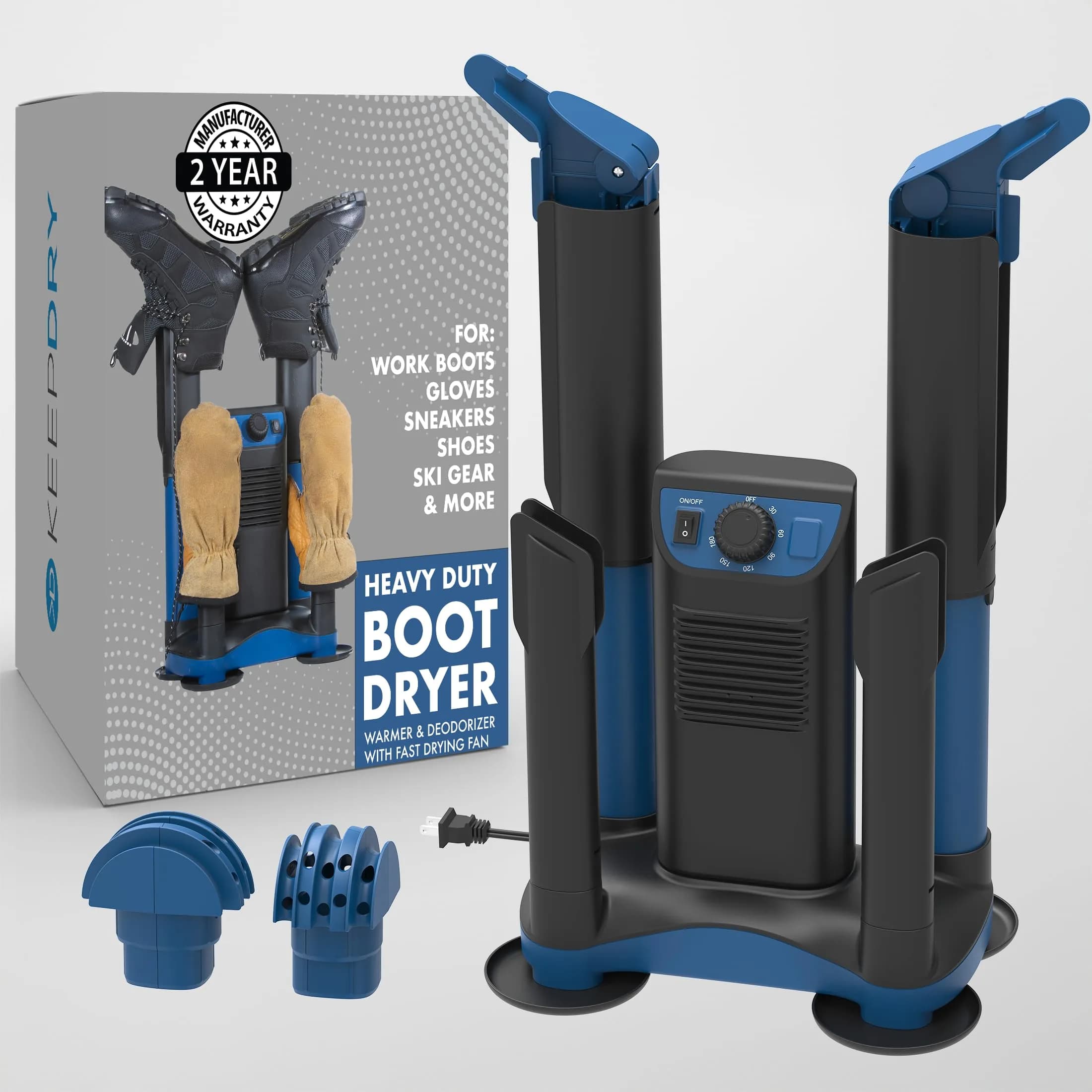 KEEPDRY Forced Heat Boot Dryer - Heavy Duty Shoe Dryer with Heat Switch & Timer - Quickly Dry Garments — Black