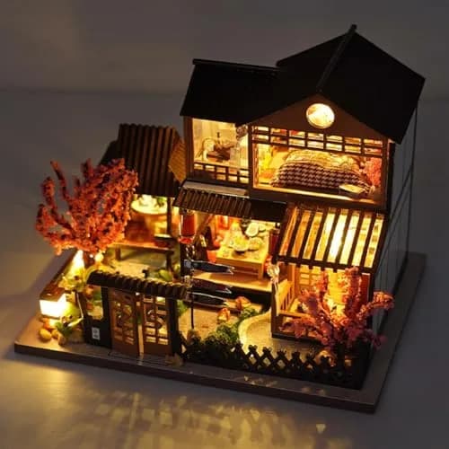 TOPBSFARNY Miniature Japanese House DIY Dollhouse Kit | 1.95" L x 1.47" W x 1.52" H (4.9cm L x 3.7cm W x 3.8cm H) thumbnail 7