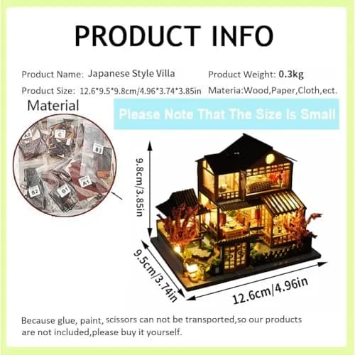 TOPBSFARNY Miniature Japanese House DIY Dollhouse Kit | 1.95" L x 1.47" W x 1.52" H (4.9cm L x 3.7cm W x 3.8cm H) thumbnail 3