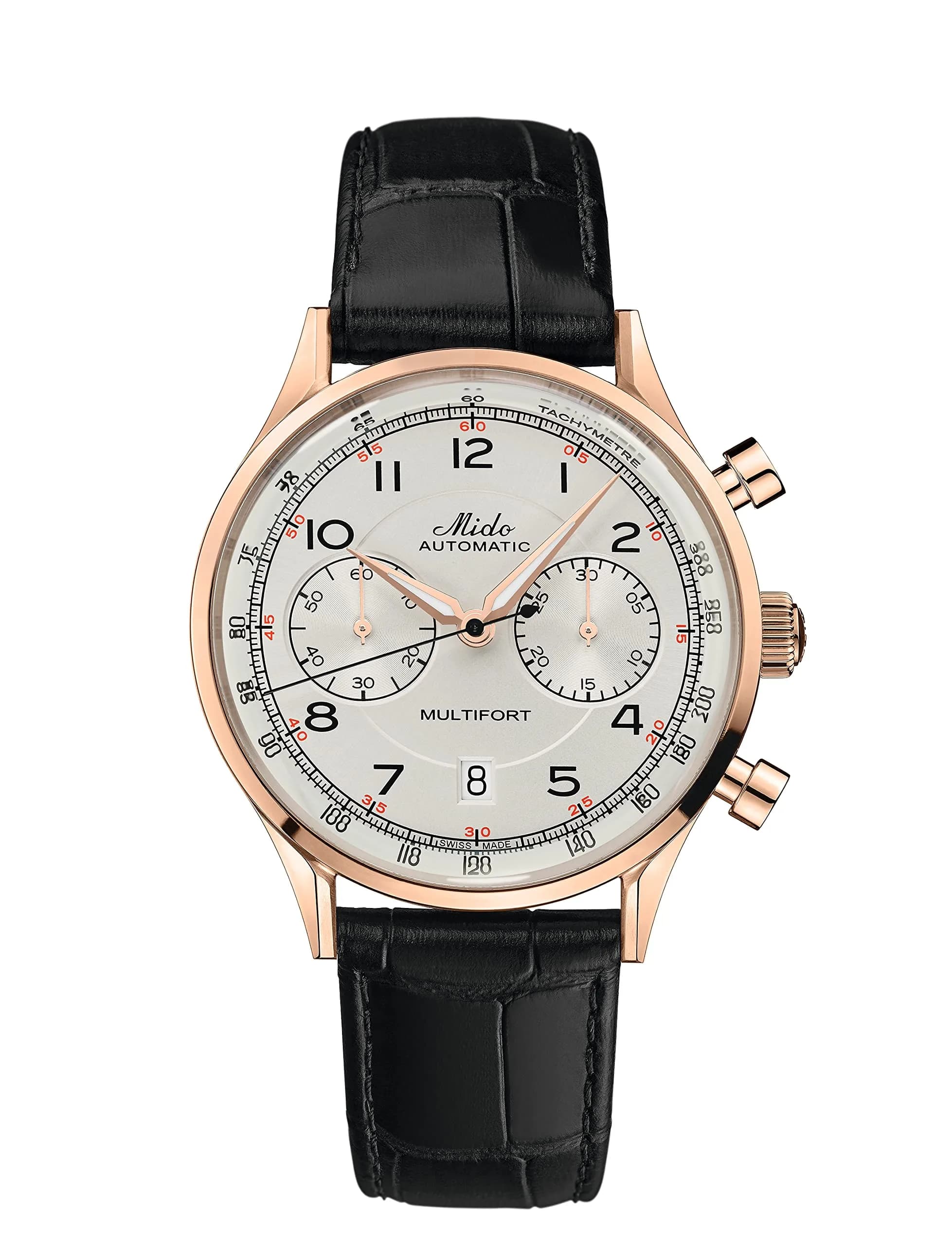 MIDO Multifort Patrimony Chronograph Swiss Automatic Watch for Men | Blue Dial, 42mm Case, Leather Strap — Ivory