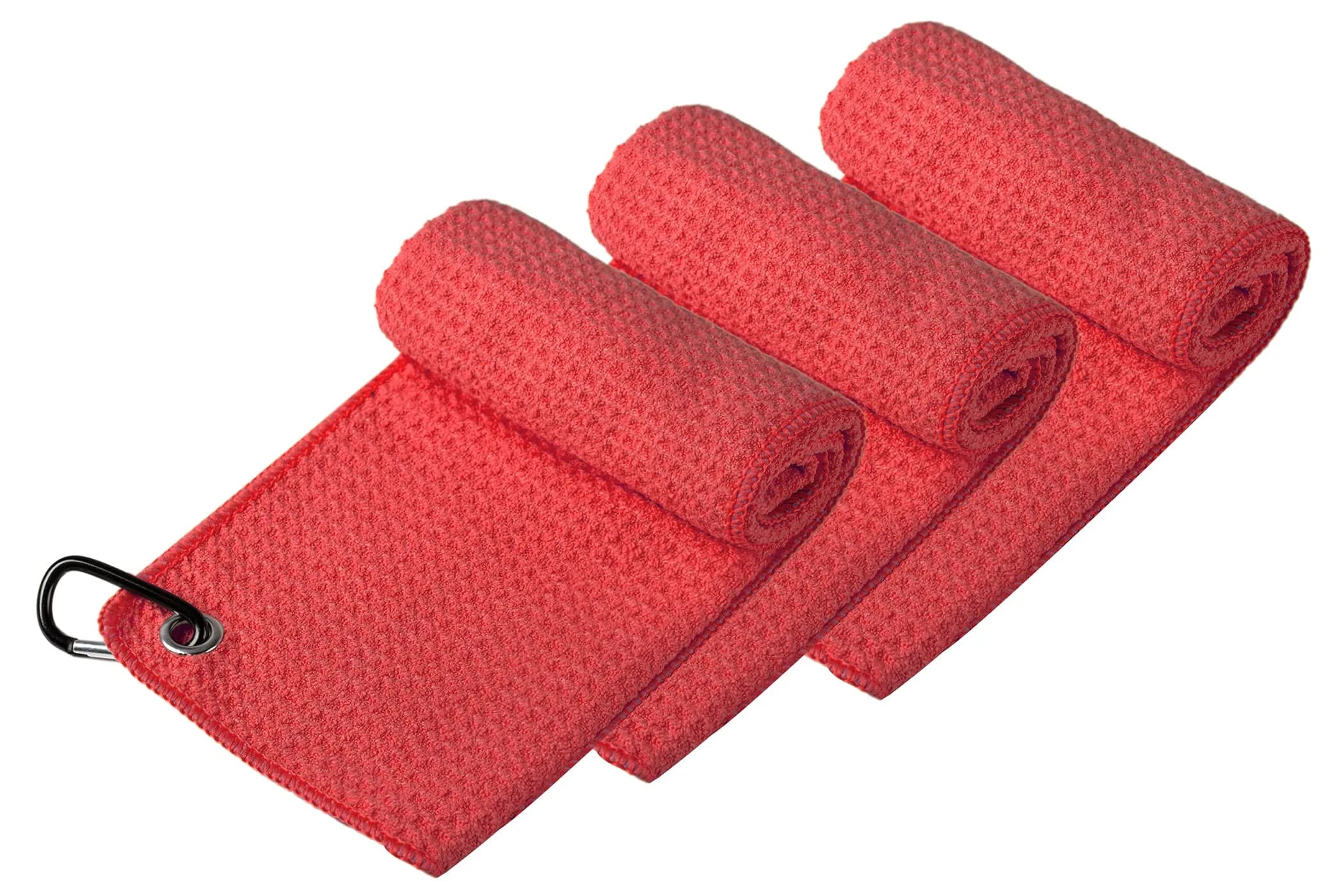 Handy Picks Red Microfiber Golf Towel (40cm x 40cm) with Waffle Pattern & Carabiner Clip - view 2