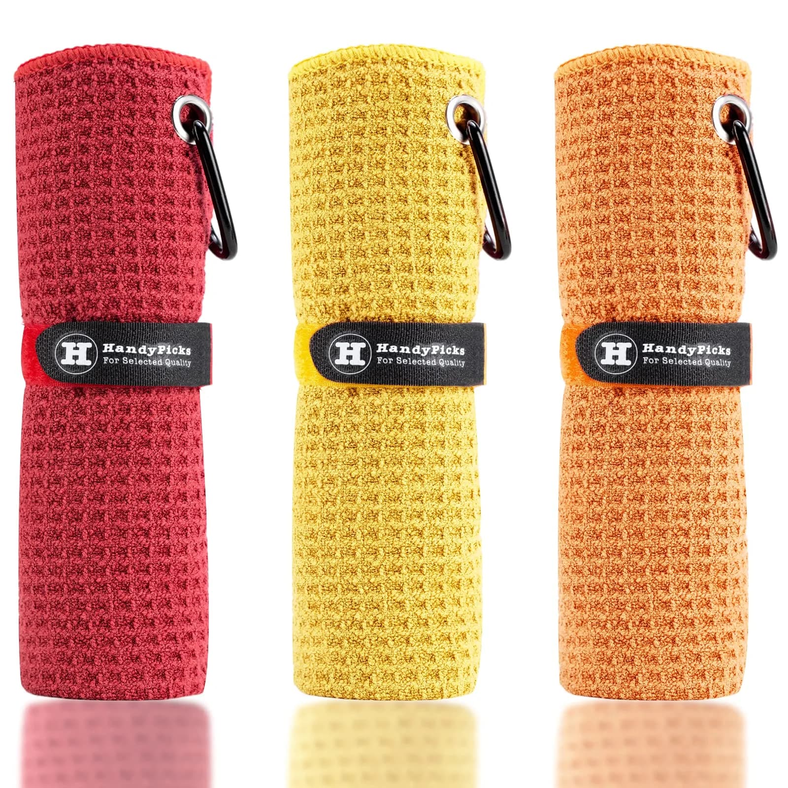 Handy Picks Microfiber Golf Towel 40cm x 40cm (16" x 16") | Waffle Pattern, Carabiner Clip, 3-Pack - main product image