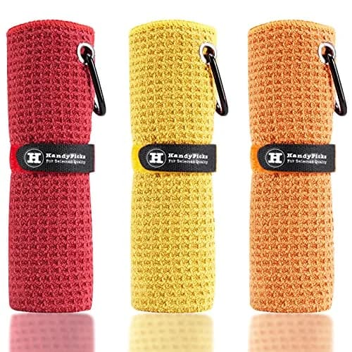 Handy Picks Microfiber Golf Towel 40cm x 40cm (16" x 16") | Waffle Pattern, Carabiner Clip, 3-Pack thumbnail 1
