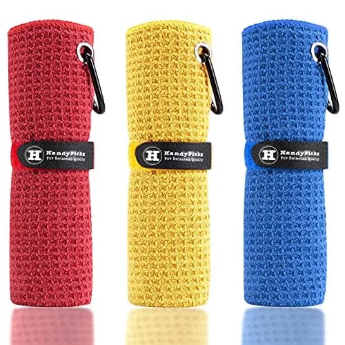 Handy Picks Microfiber Golf Towel 40.64cm (16") x 40.64cm (16") | Pack of 3 with Carabiner Clip & Waffle Pattern thumbnail 1