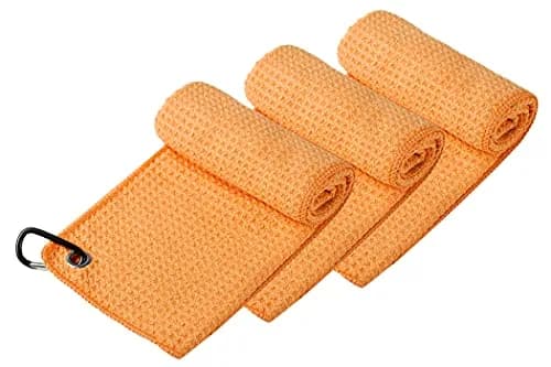 Handy Picks Microfiber Golf Towel - 40cm x 40cm Orange with Carabiner Clip & Waffle Pattern thumbnail 2