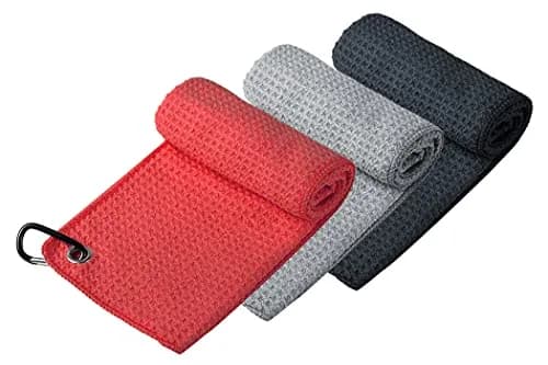 Handy Picks Microfiber Golf Towel 40cm x 40cm - Black, Grey & Red 3-Pack with Carabiner Clip thumbnail 2