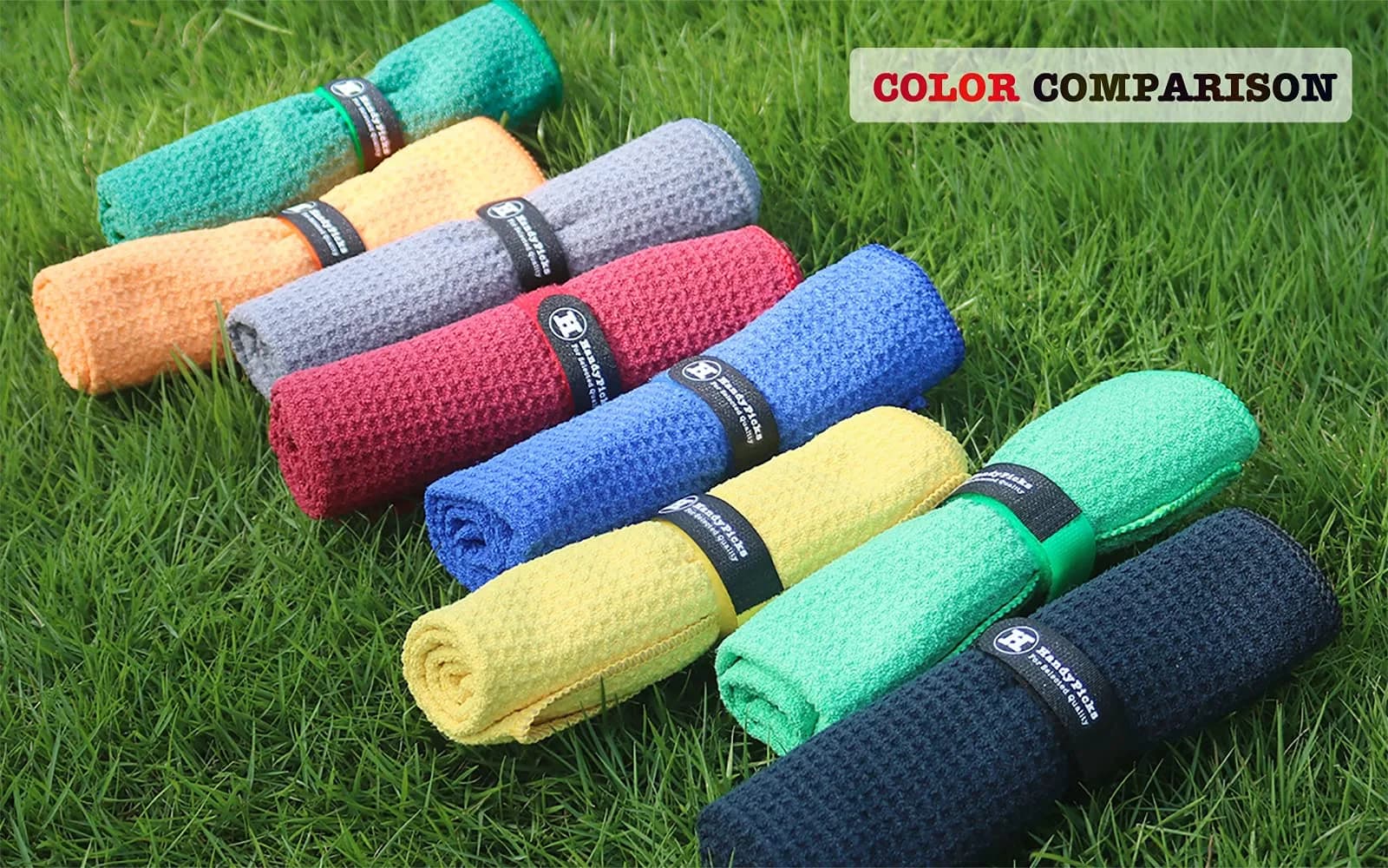 Handy Picks Microfiber Golf Towel 40cm x 40cm - Black, Grey & Red 3-Pack with Carabiner Clip - view 4