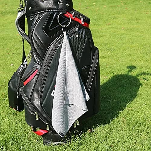 Handy Picks Grey Microfiber Golf Towel 40cm x 40cm with Waffle Pattern and Carabiner Clip thumbnail 4