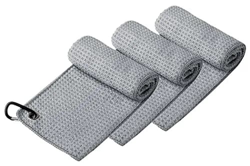 Handy Picks Grey Microfiber Golf Towel 40cm x 40cm with Waffle Pattern and Carabiner Clip thumbnail 2